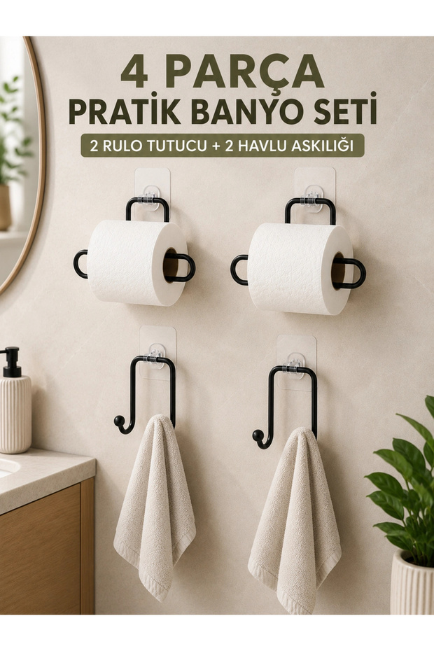 Practical Bathroom Organization Set 2 Roll Paper Holders 2 Towel Hangers