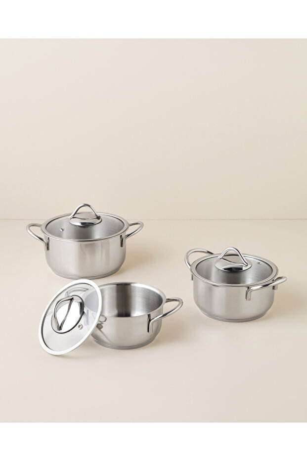 Siena Steel 6 Piece Cookware Set 14 - 16 - 18 cm Silver
