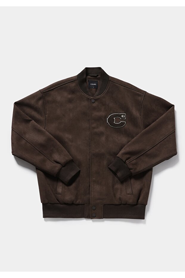 Regular Fit Round Collar Buttoned Lined Men's Brown Coat Pu