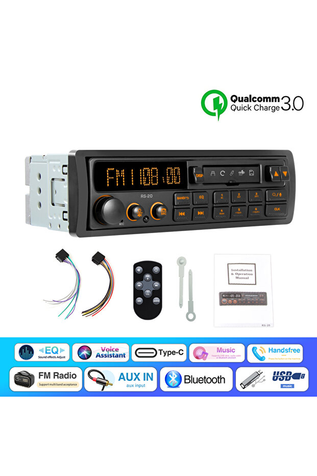 Only MP3 Radio Retro MP3 Car Radio Player 1 DIN Stereo EQ FM AM RDS DAB Receiver QC3.0 Bluetooth USB