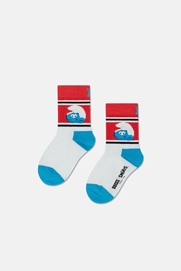 - 2-3 Years Old White Smurfs Patterned Children's Cotton Socks