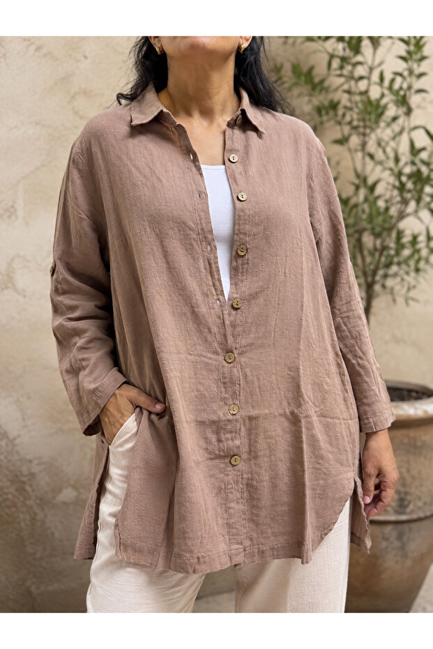 Collared Linen Tunic with Sleeve Attachments Standard Size Length 90 cm Bust Measurement 120 cm
