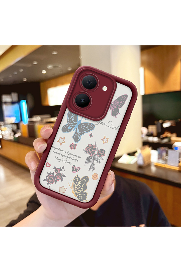 Vivo Y36 5g Compatible Case Camera Protector Heart Pattern Maroon Lover Couple Silicone Phone Case
