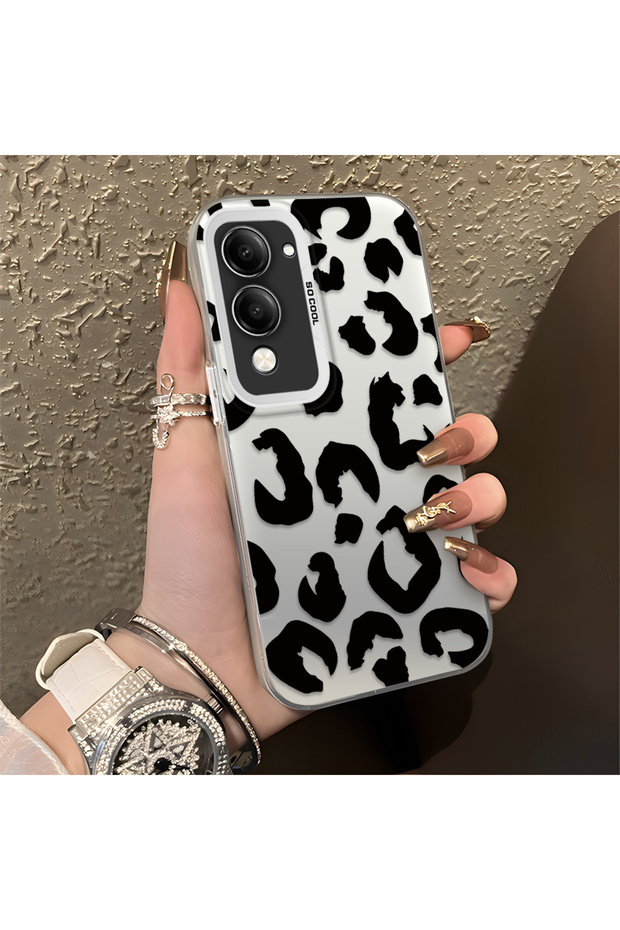 Vivo Y04 Compatible Black Leopard Print Silicone Phone Case, Shock Protection