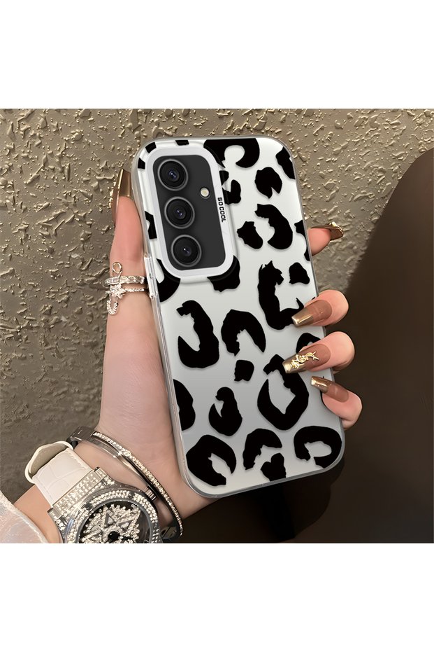 Samsung Galaxy S24 Plus Compatible Black Leopard Print Silicone Phone Case, Shock Protection