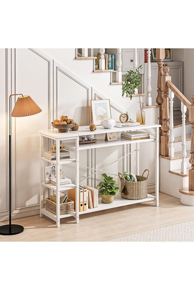 3 Tier Modern Sofa Table with Storage Shelf Coffee Corner,White