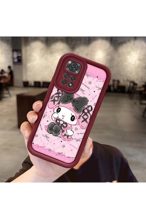 Xiaomi Redmi Note 11S Compatible Case Camera Protector Cartoon Pattern Maroon Lover Couple Silicone Phone Case