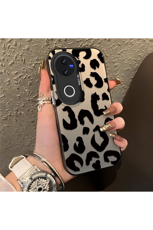 Vivo V50 Compatible Black Leopard Print Silicone Phone Case, Shock Protection