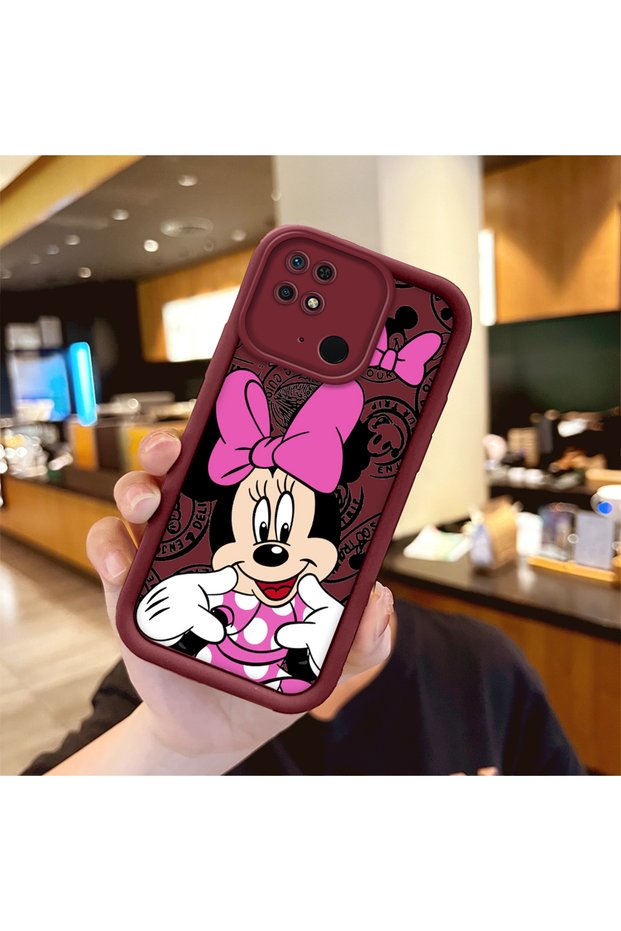Xiaomi Redmi 10C Compatible Case Camera Protector Cartoon Pattern Maroon Lover Couple Silicone Phone Case