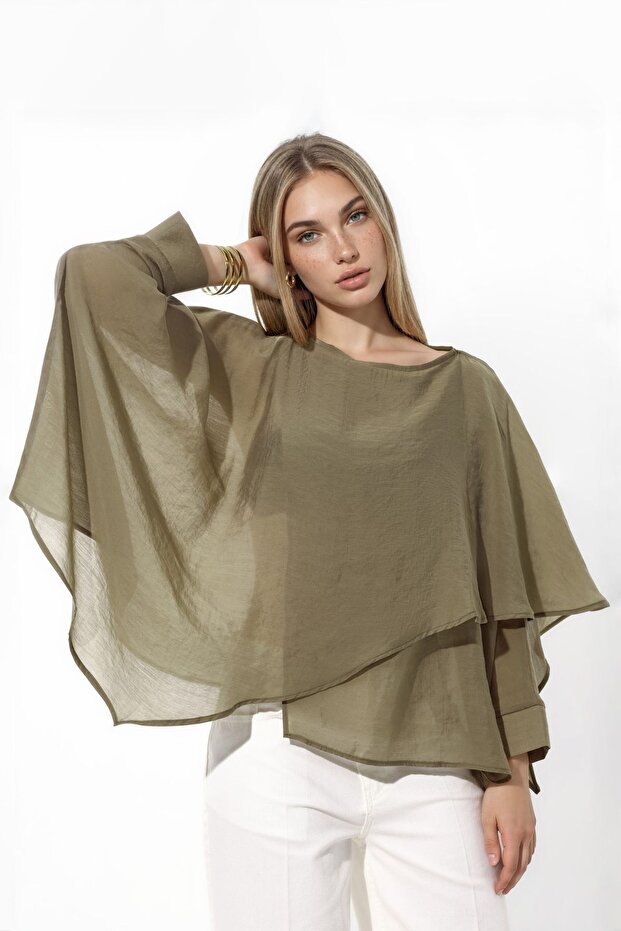 Oversize Slim Draped Woven Blouse