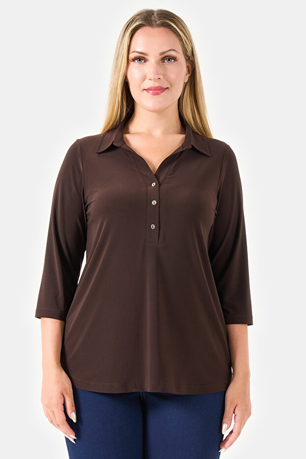 10751 Bi̇tter Polo Collar Truvakar Sleeve Knitted Blouse
