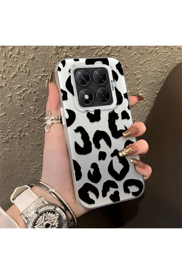 Poco X7 Compatible Black Leopard Print Silicone Phone Case, Shock Protection