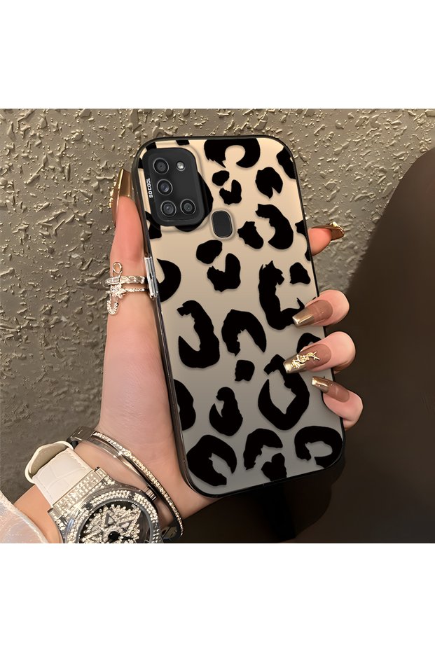 Samsung Galaxy A21S Compatible Black Leopard Printed Silicone Phone Case, Shock Protection