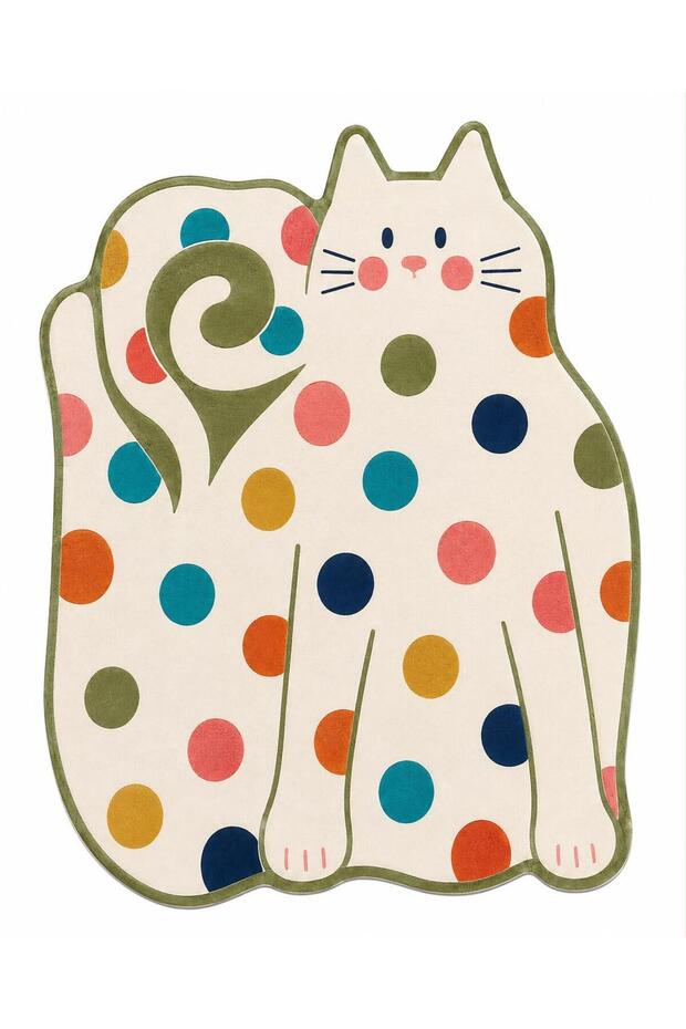 Eta Colorful Cat Patterned Modern Woven Base Decorative Carpet Eta4118