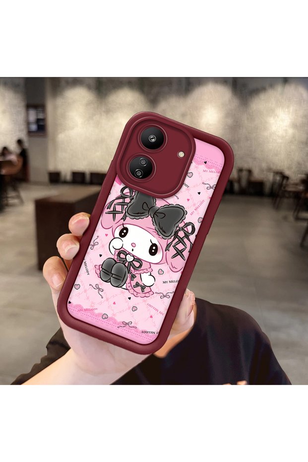 Xiaomi Redmi 13C Compatible Case Camera Protector Cartoon Pattern Maroon Lover Couple Silicone Phone Case