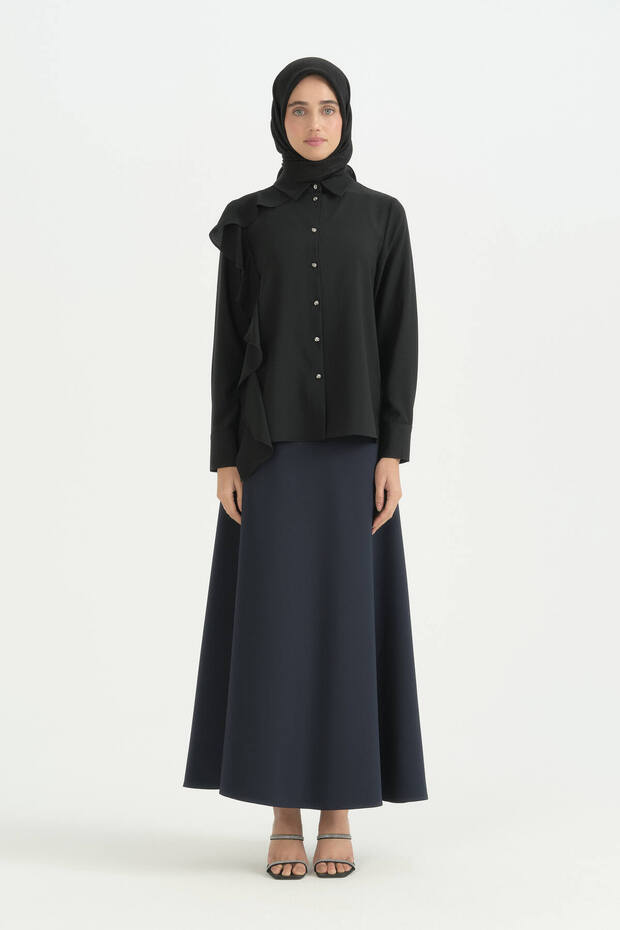 Ruffle Detailed Shirt - Black