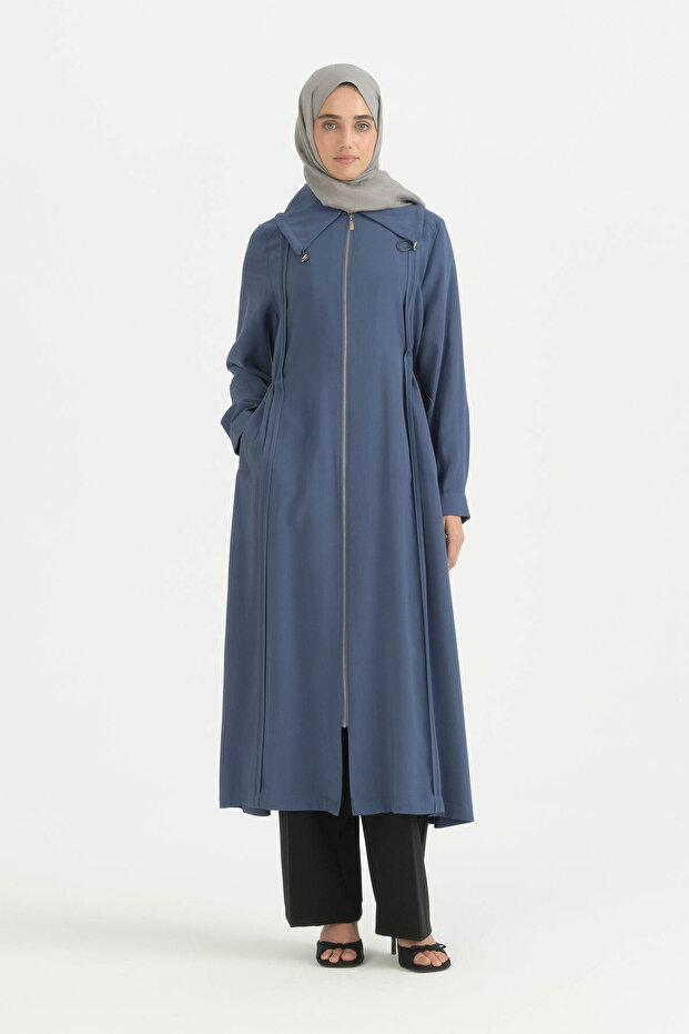 Collar Detailed Ribbed Lyocell Cap - Indigo