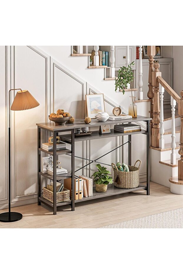 3 Tier Modern Sofa Table with Storage Shelf Coffee Corner,Black
