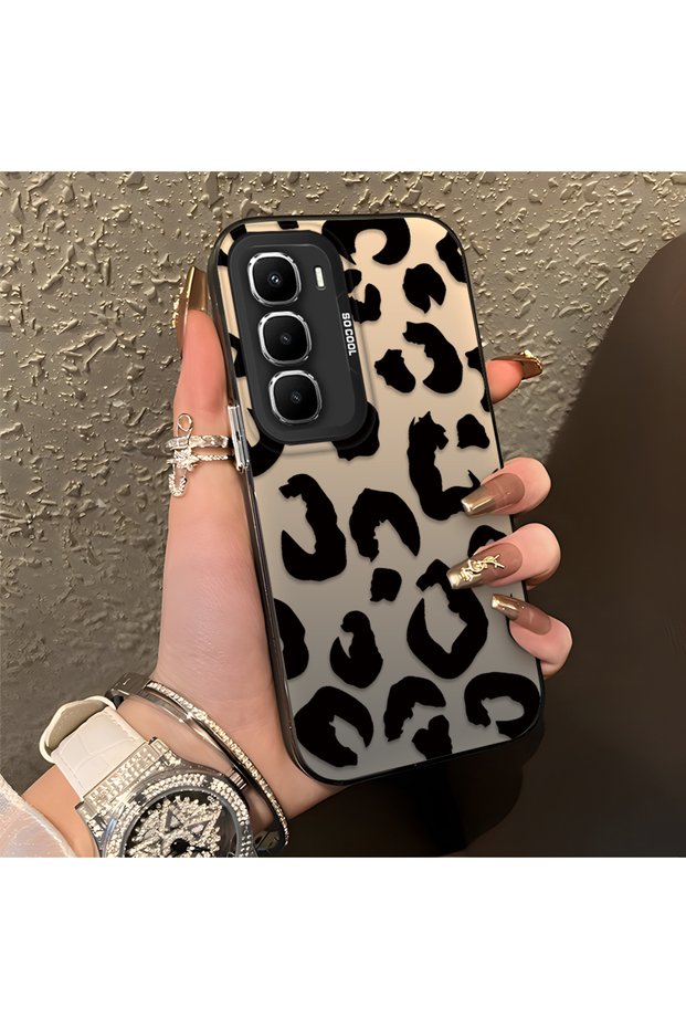 Infinix Hot 60 Pro Compatible Black Leopard Printed Silicone Phone Case, Shock Protection