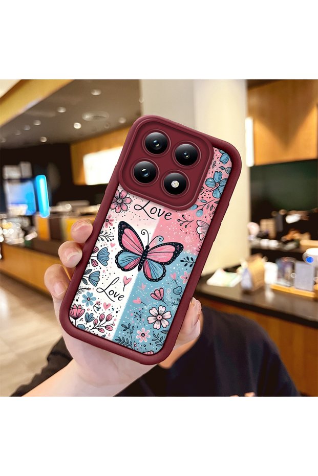 Mi 14t Pro Compatible Case Camera Protector Stitch Pattern Maroon Lover Couple Silicone Phone Case