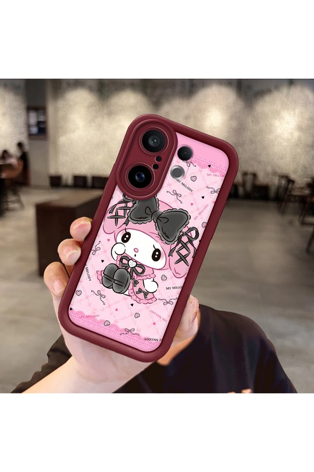 Vivo X200 Fe Compatible Case Camera Protector Cartoon Pattern Maroon Lover Couple Silicone Phone Case