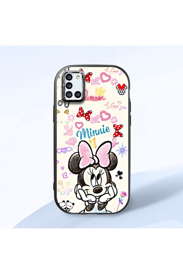 Samsung Galaxy A31 Compatible Case Camera Protective Black Minnie Patterned Silicone Lover Couple Phone Case