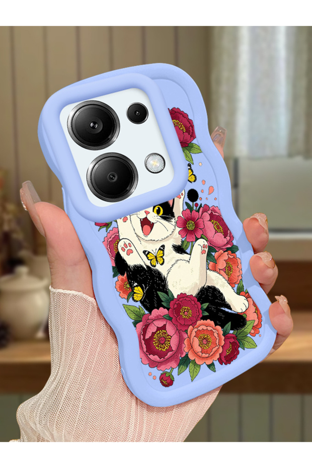 Poco M6 Pro 4g Compatible Case Camera Protector Blue Silicone Lover Couple Phone Case Cat Case