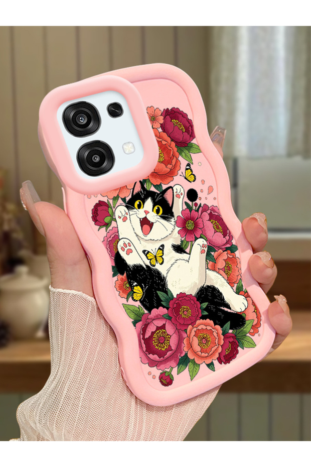 Oppo A6 Pro Compatible Case Camera Protector Pink Silicone Lover Couple Phone Case with Cat Case