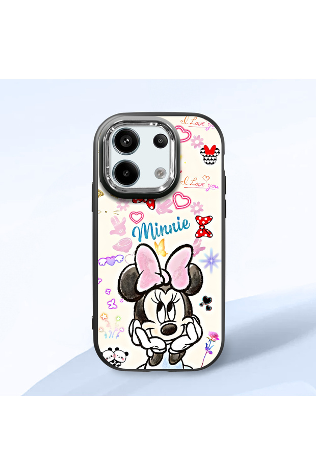 Redmi Note 13 Pro 5g Compatible Case Camera Protective Black Minnie Patterned Silicone Couple Phone Case