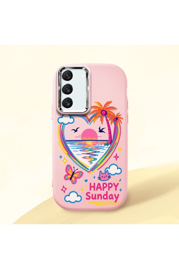 Samsung Galaxy S22 Compatible Case Camera Protector Pink Heart Patterned Silicone Lover Couple Phone Case