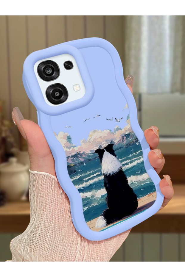 Oppo A6 Pro 5g Compatible Case Camera Protector Blue Silicone Lover Couple Phone Case Dog Pattern