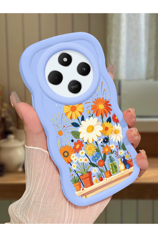 Redmi 14C Compatible Case Camera Protector Blue Silicone Couple Phone Case Floral Case