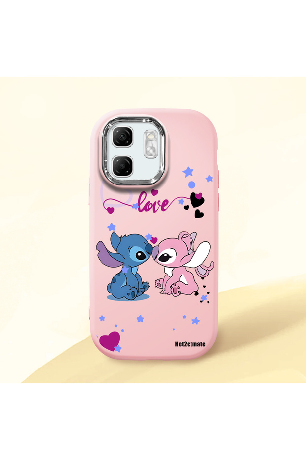 Infinix Hot 50I Compatible Case Camera Protective Pink Stitch Patterned Silicone Lover Couple Phone Case
