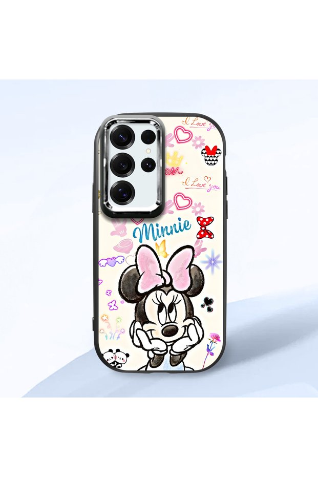 Samsung Galaxy S25 Ultra Compatible Case Camera Protector Black Minnie Patterned Silicone Couple Phone Case