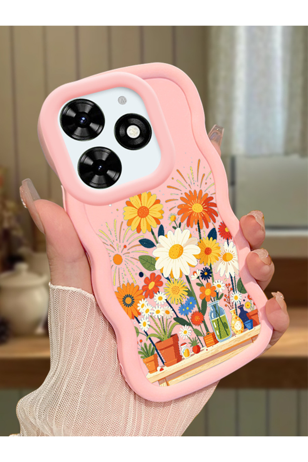 Tecno Spark 20C Compatible Case Camera Protector Pink Silicone Lover Couple Phone Case Floral Case
