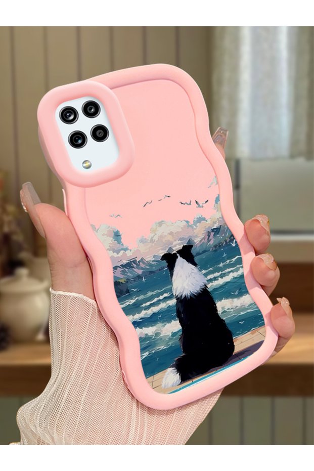 Samsung Galaxy M12 Compatible Case Camera Protector Pink Silicone Lover Couple Phone Case Dog Pattern