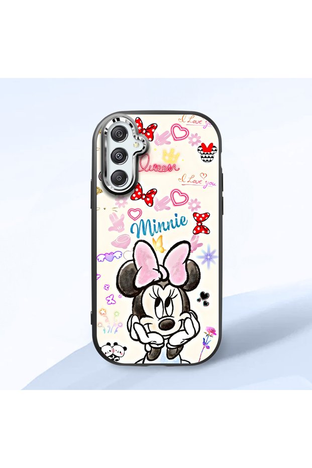 Samsung Galaxy M34 Compatible Case Camera Protective Black Minnie Patterned Silicone Lover Couple Phone Case