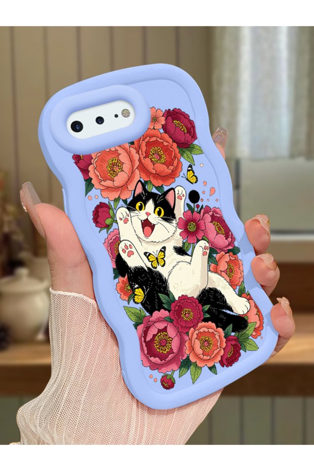 iPhone 7 Plus Compatible Case Camera Protector Blue Silicone Lover Couple Phone Case Cover with Cat