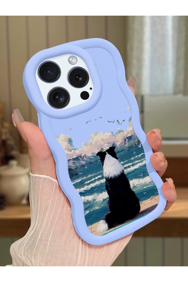 iPhone 15 Pro Compatible Case Camera Protector Blue Silicone Lover Couple Phone Case Dog Pattern