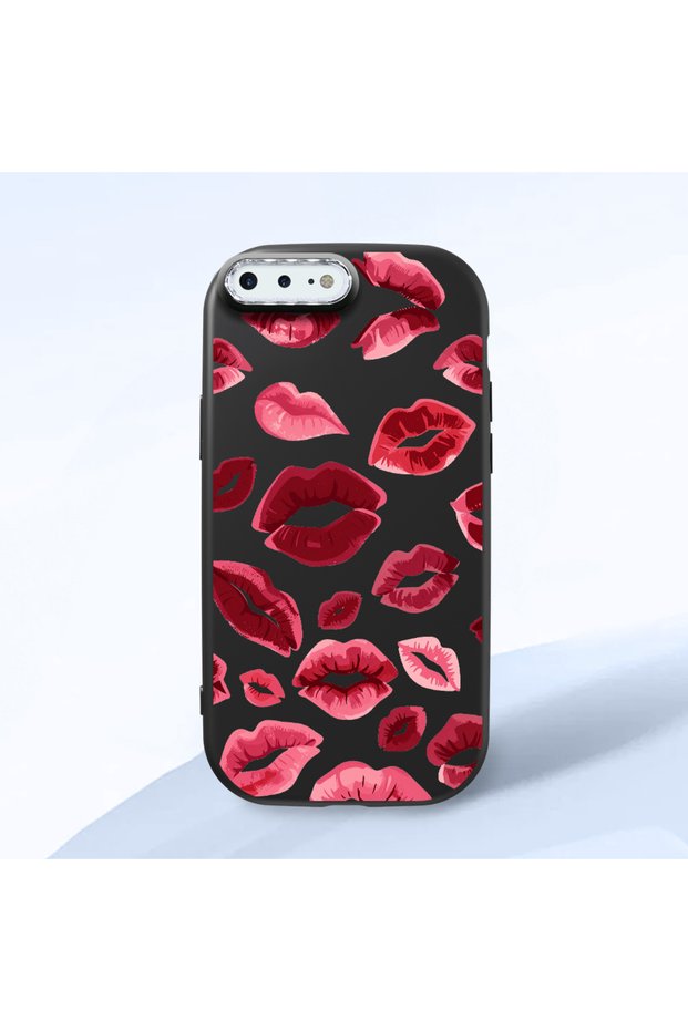 iPhone 8 Plus Compatible Case Camera Protector Black Kiss Patterned Silicone Lover Couple Phone Case