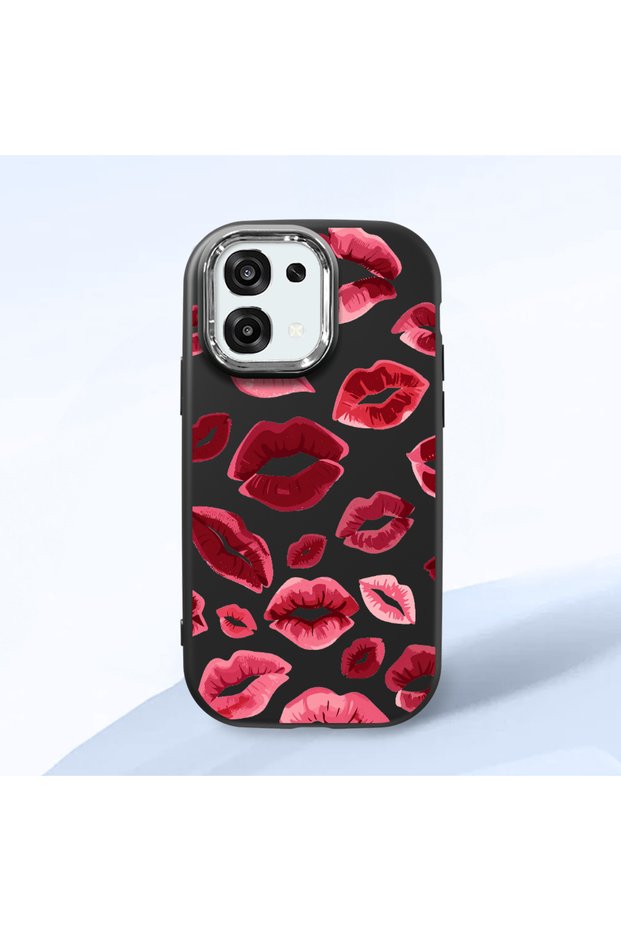 Oppo F31 5g Compatible Case Camera Protective Black Kiss Patterned Silicone Lover Couple Phone Case