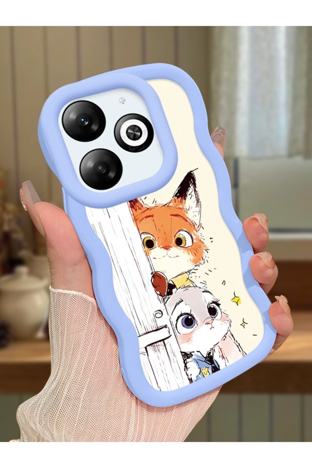Infinix Smart 8 Pro Compatible Case Camera Protector Blue Silicone Couple Phone Case Cartoon Pattern