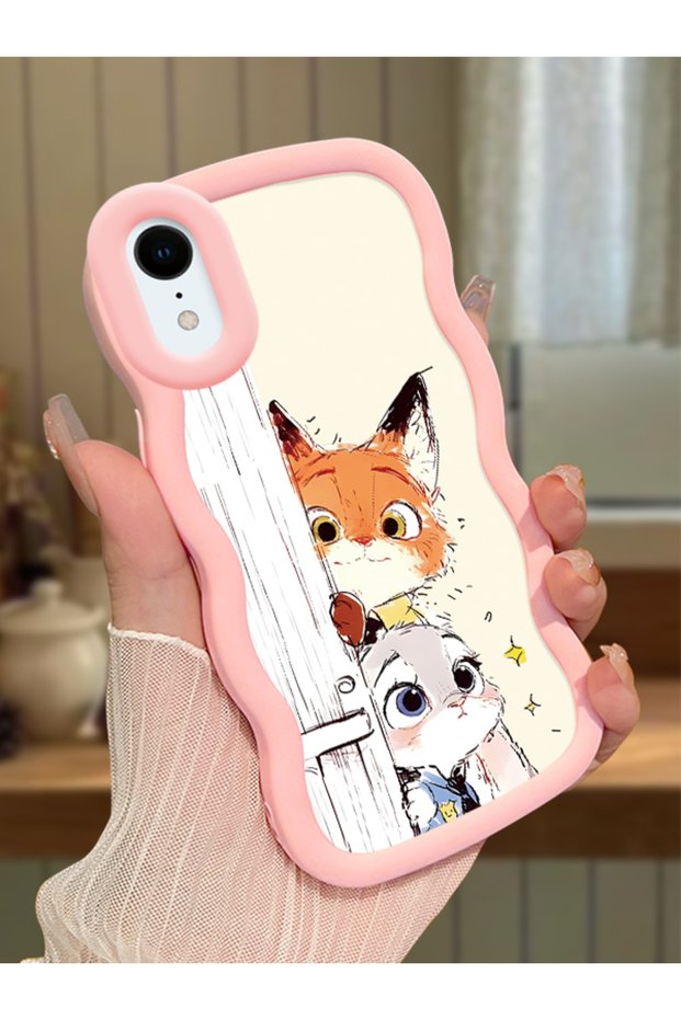 iPhone Xr Compatible Case Camera Protector Pink Silicone Lover Couple Phone Case Cartoon Pattern