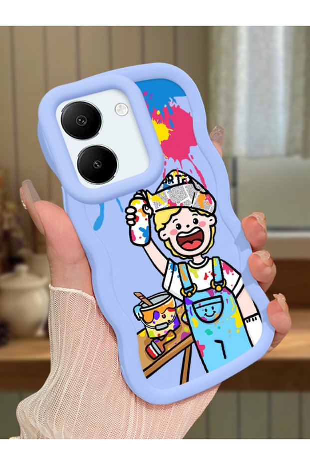 Vivo Y36 4g Compatible Case Camera Protective Blue Silicone Lover Couple Phone Case Cartoon Pattern