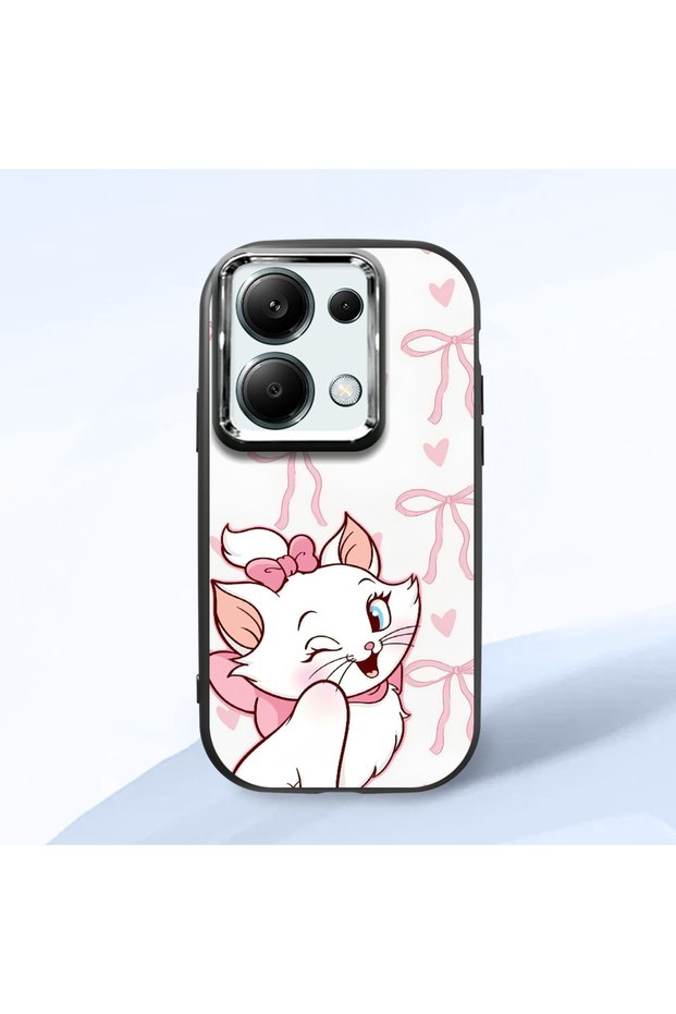 Poco M6 Pro 4g Compatible Case Camera Protector Black Cartoon Patterned Silicone Lover Couple Phone Case
