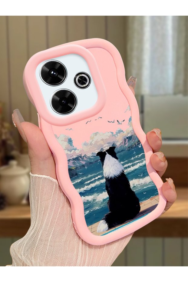 Redmi 13 Compatible Case Camera Protector Pink Silicone Lover Couple Phone Case Dog Pattern