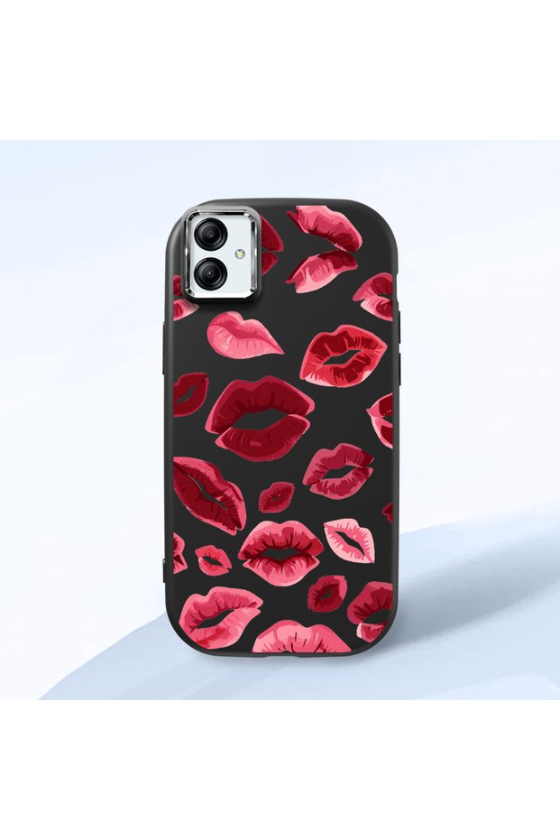 Samsung Galaxy A04E Compatible Case Camera Protective Black Kiss Patterned Silicone Lover Couple Phone Case