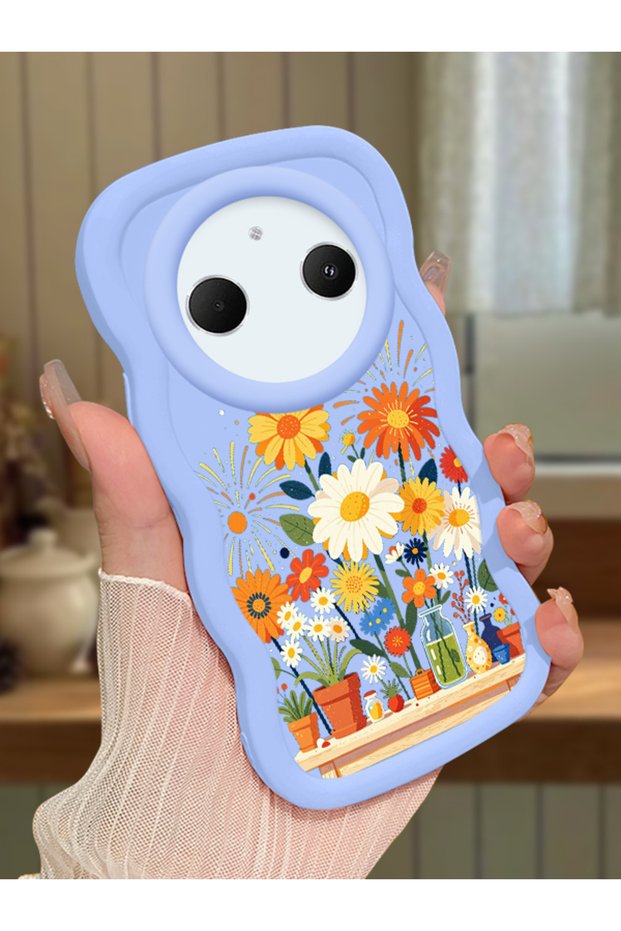 Redmi A3 Pro Compatible Case Camera Protector Blue Silicone Lover Couple Phone Case Floral Case
