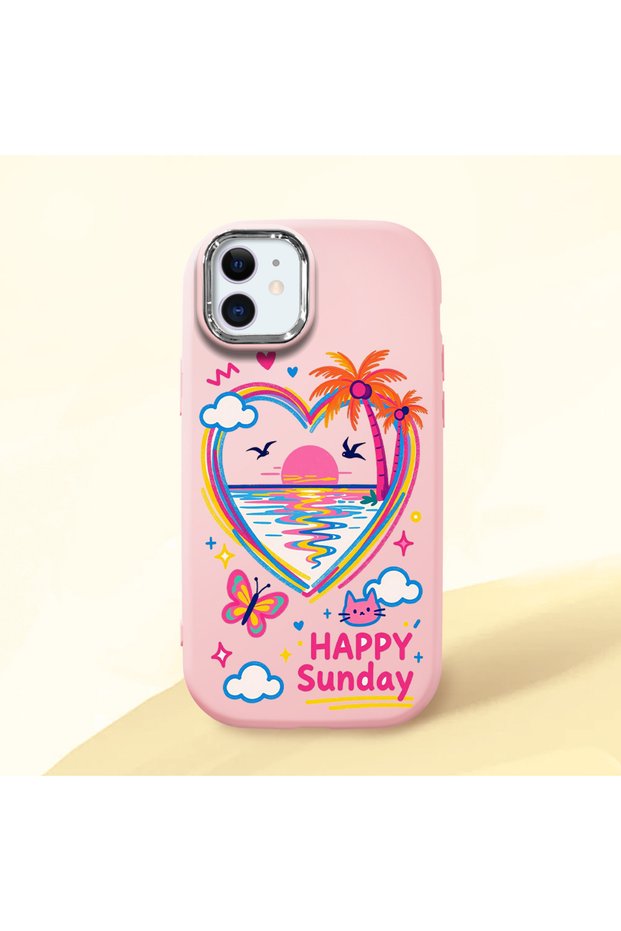 iPhone 12 Compatible Case Camera Protector Pink Heart Pattern Silicone Lover Couple Phone Case