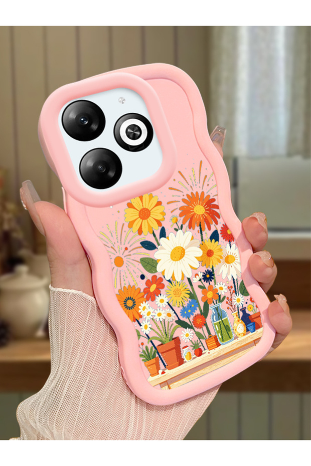 Infinix Smart 8 Compatible Case Camera Protector Pink Silicone Couple Phone Case Flower Case